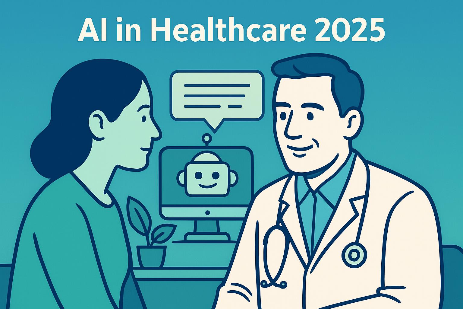 IA na saúde em 2025: sistemas de transcrição automática permitem que médicos voltem a olhar nos olhos dos pacientes, humanizando o atendimento.