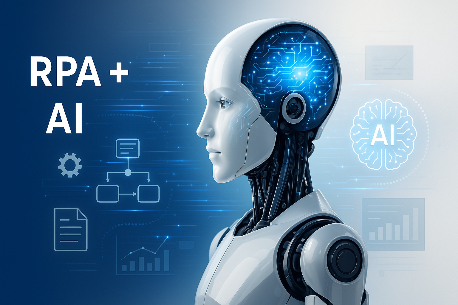 RPA + IA - Automação Robótica Inteligente com robô humanóide e redes neurais