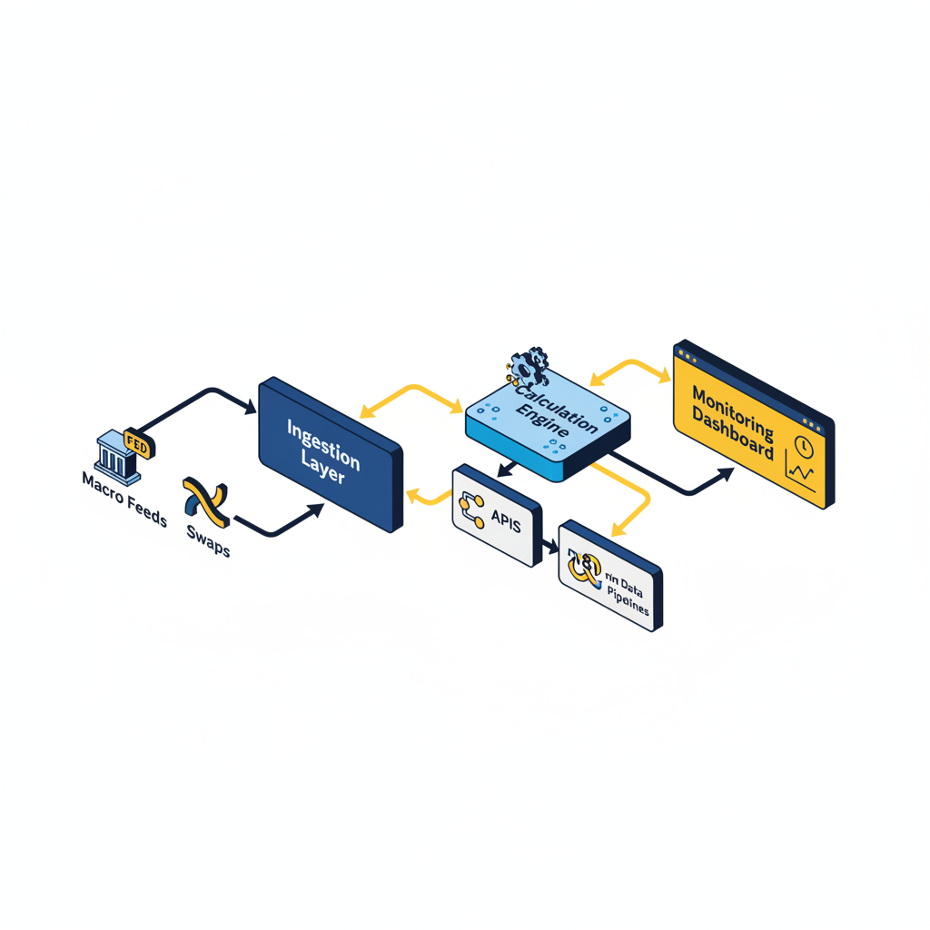Diagrama do motor de precificação dinâmico e ingestão de feeds macro