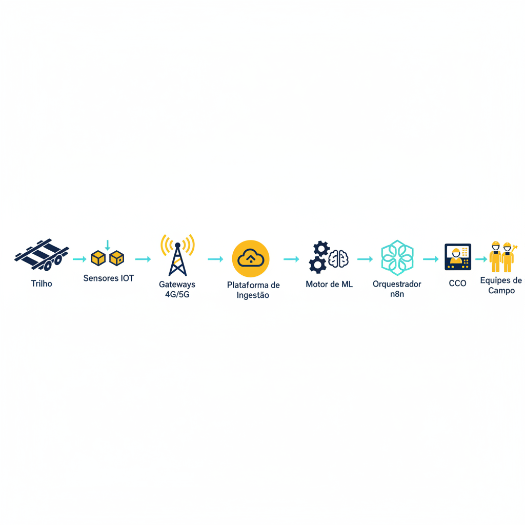 Diagrama do fluxo de dados entre trilho, sensores, gateways e CCO