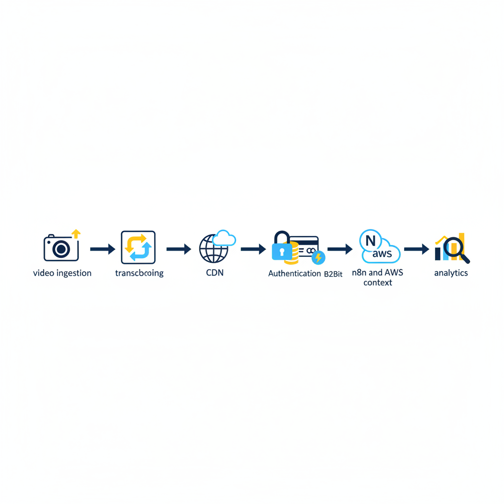Ilustração: diagrama resumido do fluxo técnico que apoia plataformas de streaming.