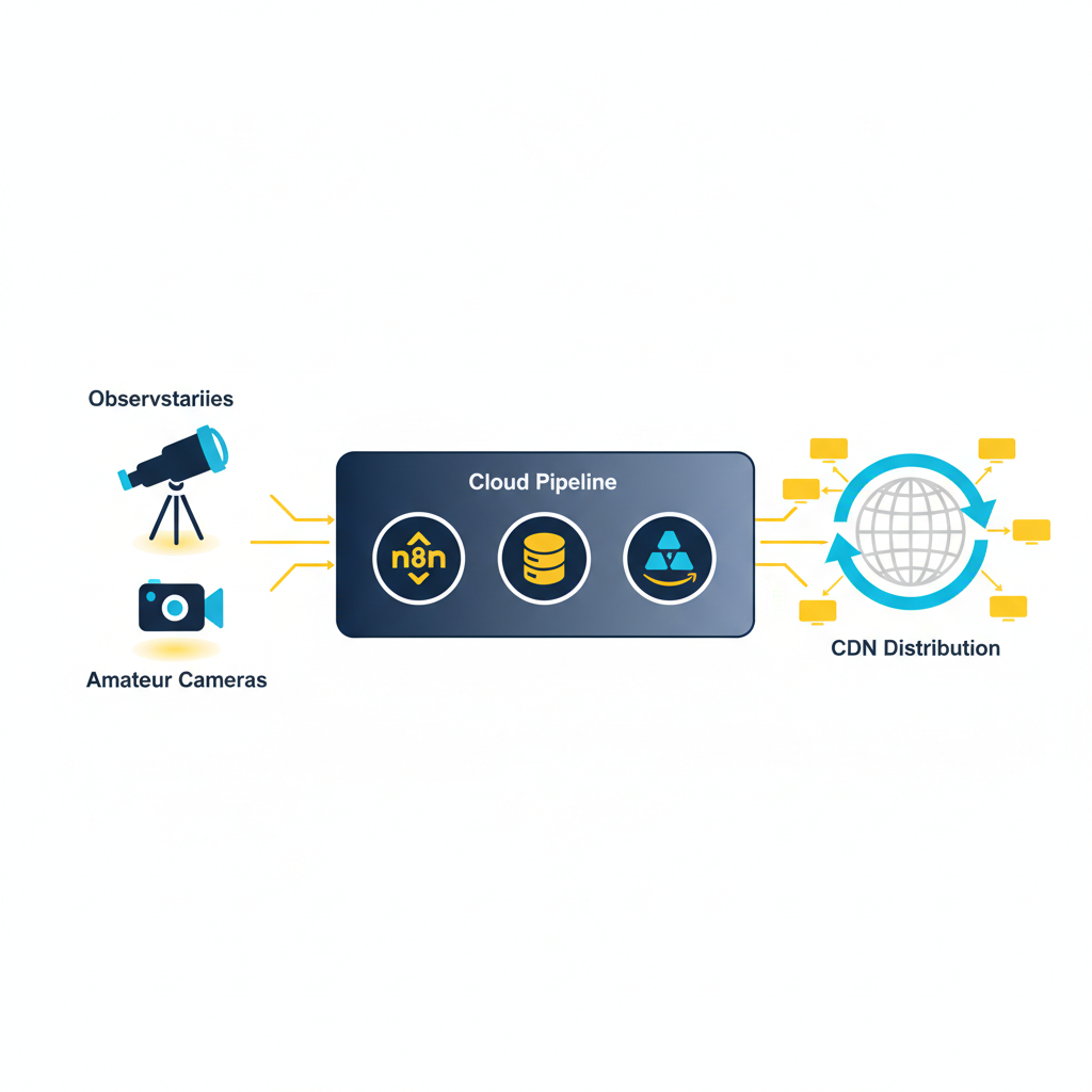 Diagrama técnico em três passos para transmissão e ciência cidadã