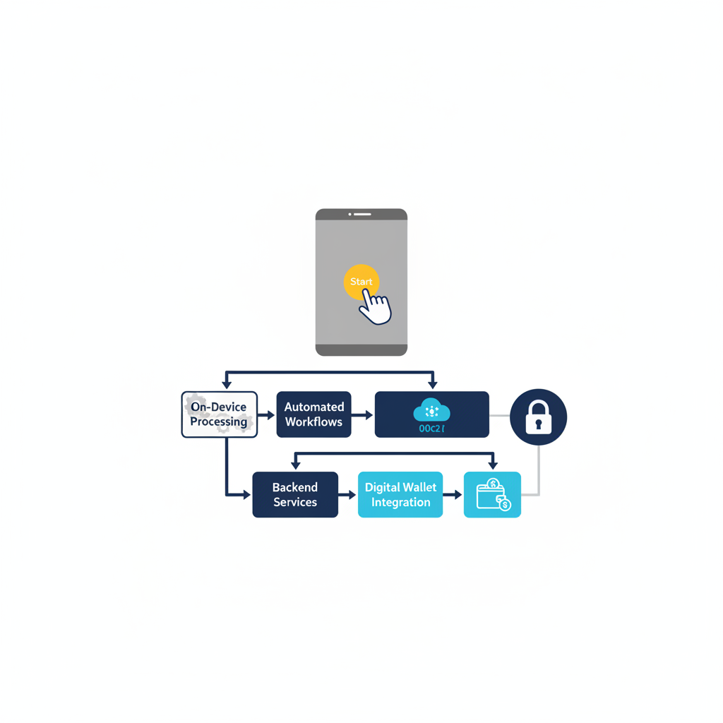 Fluxograma de integração iOS — inferência on-device e backend