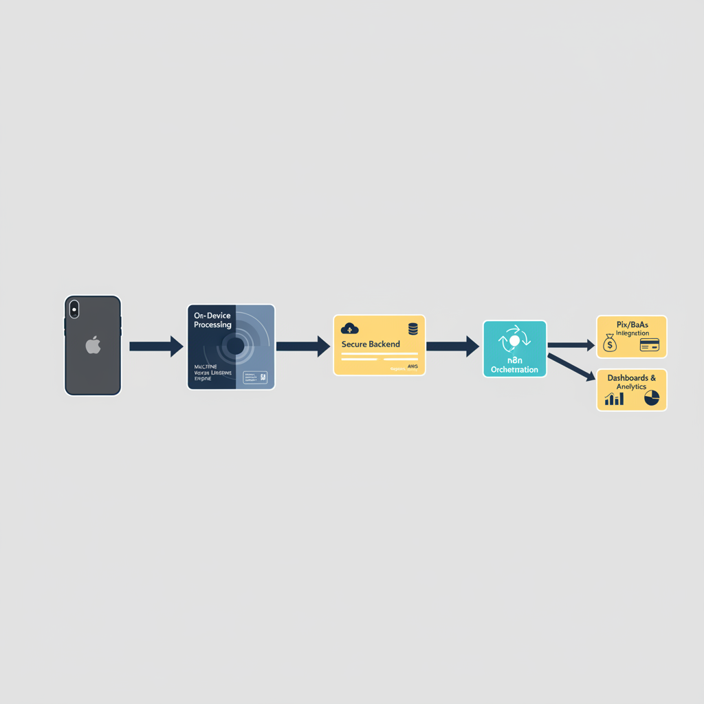 Diagrama do fluxo de captura, processamento on-device e backend