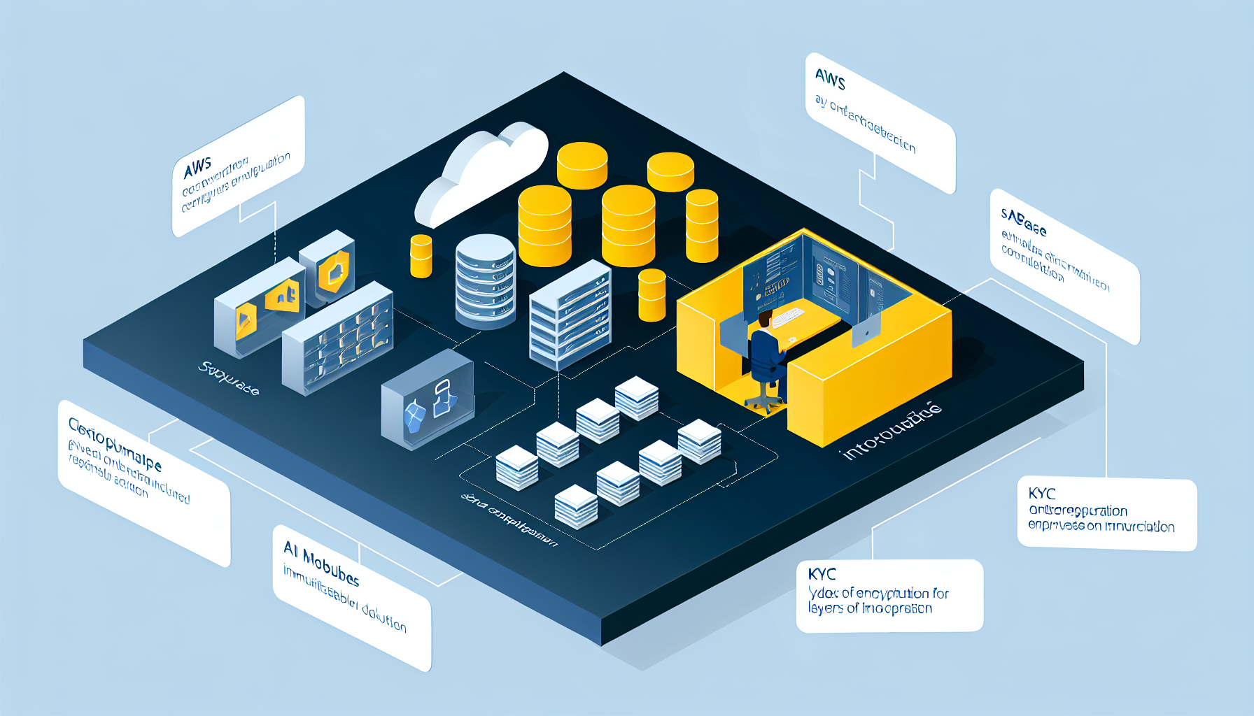 Arquitetura técnica com AWS, Supabase, n8n, módulos de IA e camadas de segurança