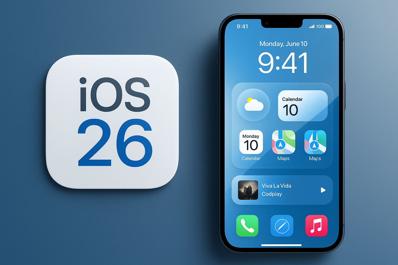 iOS 26 logo e interface com design Liquid Glass em smartphone moderno