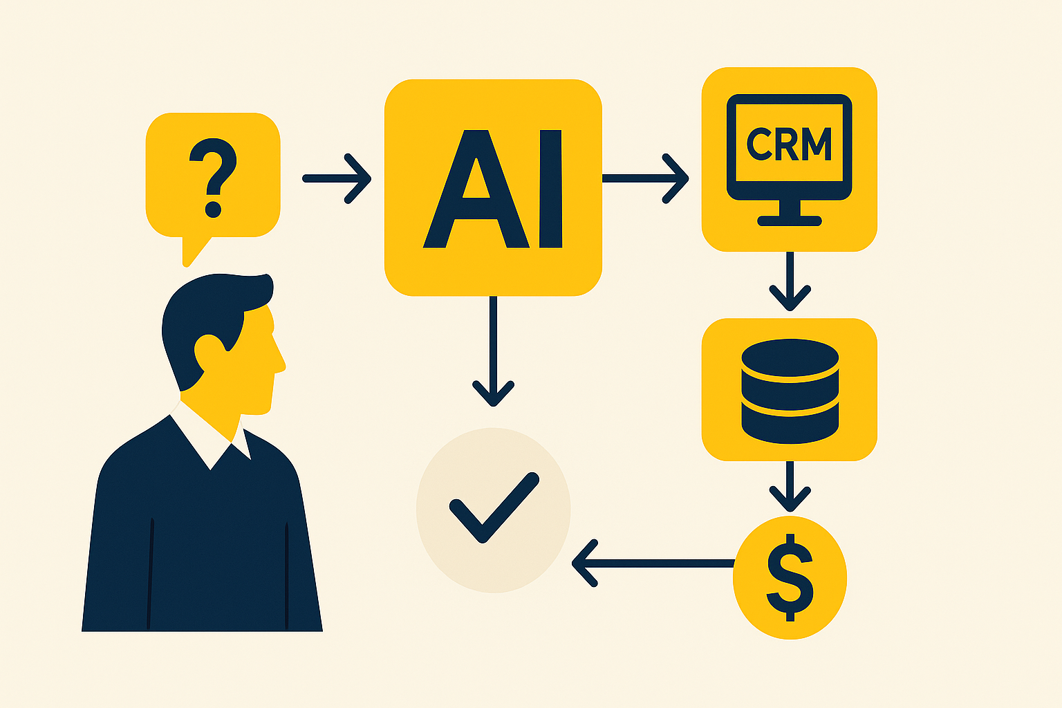 Fluxo operacional com agentes de IA orquestrando chamadas de API e sistemas internos