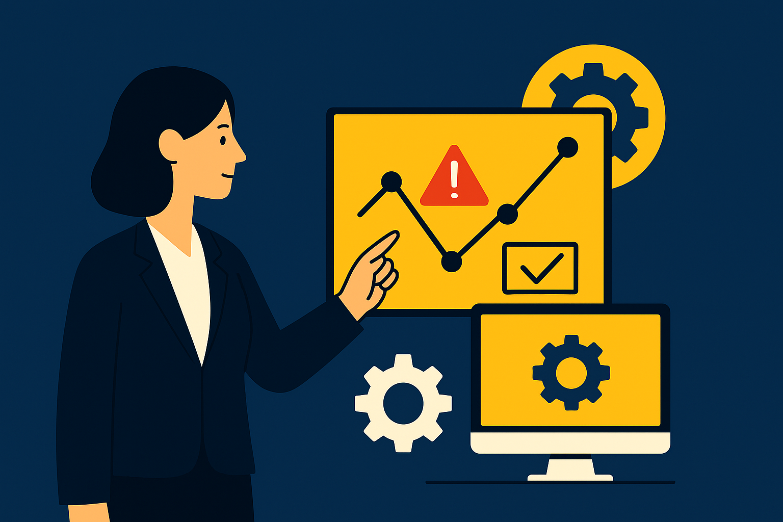 Ilustração conceitual de serviços e dashboards representando o status operacional da Steam