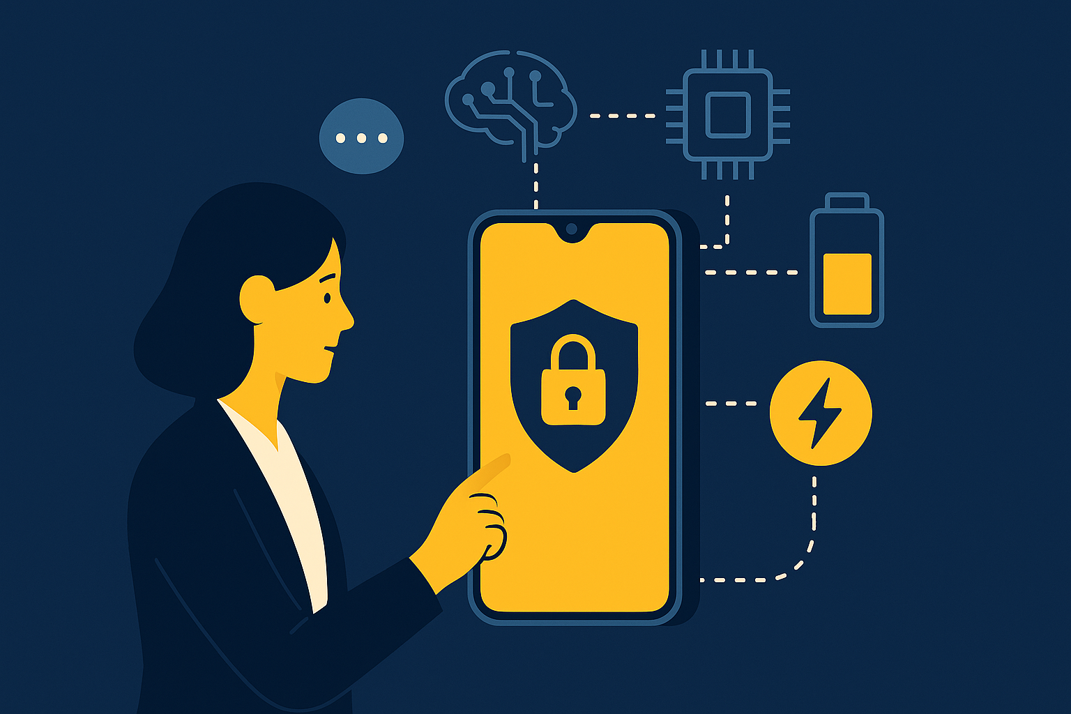 Diagrama conceitual da linha Samsung Galaxy S27 destacando integração entre IA, sensores de câmera e camadas de privacidade