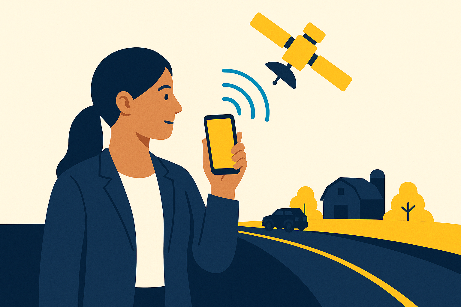 Fluxo de conexão Starlink Direct-to-Cell do smartphone ao satélite e à rede da operadora