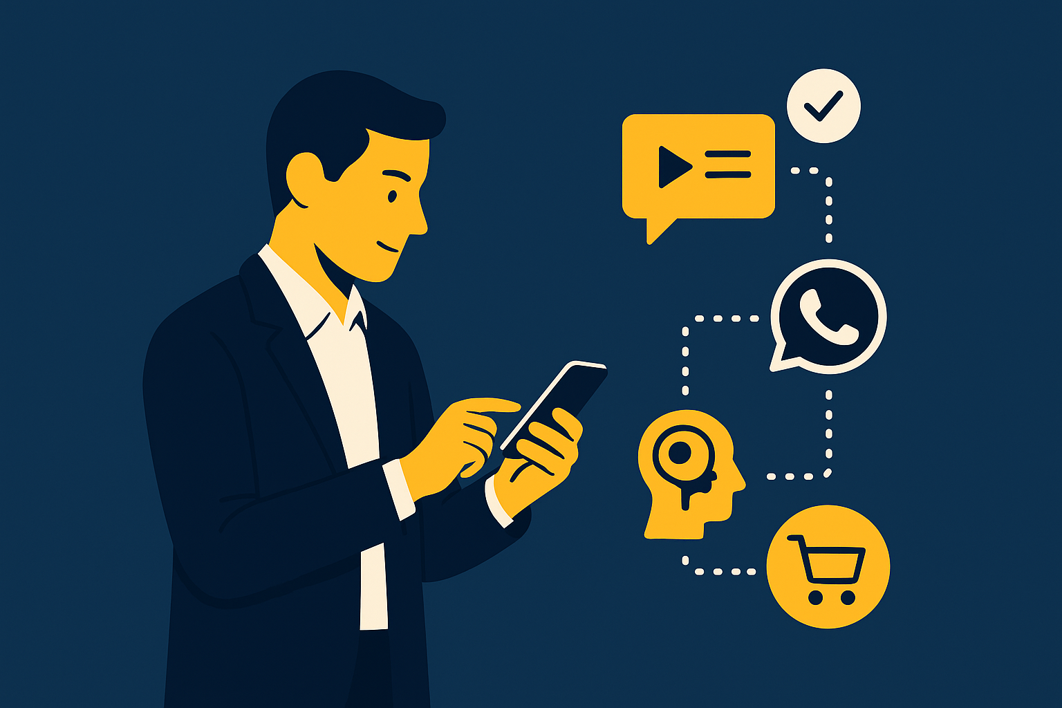Representação visual do ecossistema do WhatsApp em 2026 conectando clientes, empresas e sistemas
