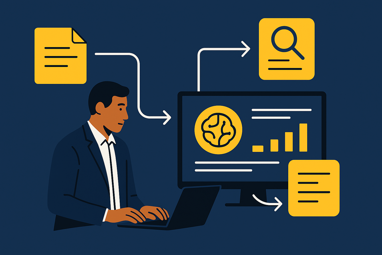 Fluxo da Gemini API recebendo documentos como entrada e gerando automações e respostas estruturadas para aplicações empresariais